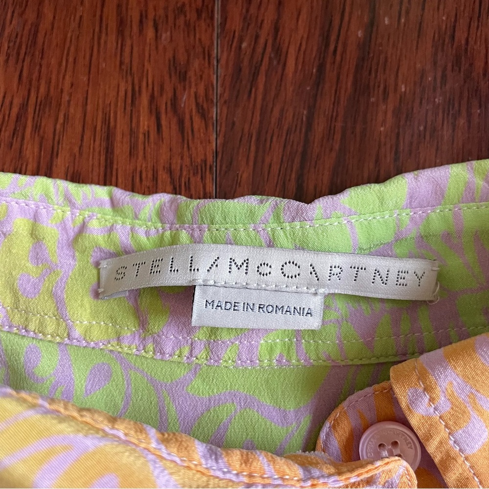 Stella McCartney Keep On Smiling Cropped Silk Shirt Orchid Neon Size 44 - Picture 9 of 14